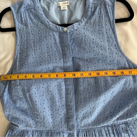 J. Crew Factory Button Up Cotton Eyelet Knee Length Sleeveless Blue Dress Sz 14 - Picture 13 of 16